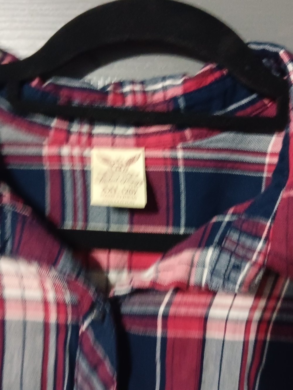 Faded Glory Red, Navy & White Plaid Button-Down Shirt - Picture 6 of 7